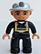 Minifig No: 47394pb077  Name: Duplo Figure Lego Ville, Male Fireman, Black Legs, Nougat Hands, Silver Helmet, Blue Eyes (4558027)