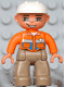Minifig No: 47394pb102 Name: Duplo Figure Lego Ville, Male, Dark Tan Legs, Orange Shirt, Brown Eyes, White Construction Helmet Minifig No: 47394pb102 Name: Duplo Figure Lego Ville, Male, Dark Tan Legs, Orange Shirt, Brown Eyes, White Construction Helmet