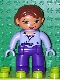 Minifig No: 47394pb104  Name: Duplo Figure Lego Ville, Female, Dark Purple Legs, Light Violet Wrap Top with Necklace, Light Violet Hands, Reddish Brown Hair, Green Eyes