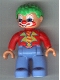 Minifig No: 47394pb108  Name: Duplo Figure Lego Ville, Male Clown, Medium Blue Legs, Red Top, Green Hair