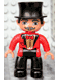 Lot ID: 407167591  Minifig No: 47394pb110  Name: Duplo Figure Lego Ville, Male Circus Ringmaster, Black Legs, Red Top with Bow Tie, Top Hat, Blue Eyes (4611994)