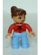 Minifig No: 47394pb114  Name: Duplo Figure Lego Ville, Female, Medium Blue Legs, Red Jacket with Black Zipper and Pockets, Reddish Brown Ponytail Hair