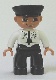 Minifig No: 47394pb120  Name: Duplo Figure Lego Ville, Male Pilot, Black Legs, White Top with Airplane Logo and Black Tie, Police Hat
