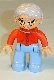 Minifig No: 47394pb123  Name: Duplo Figure Lego Ville, Female, Medium Blue Legs, Red Sweater, Very Light Gray Hair, Blue Eyes, Glasses