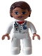 Minifig No: 47394pb124  Name: Duplo Figure Lego Ville, Female, Medic, White Legs, White Top with Pocket and EMT Star of Life Pattern, Reddish Brown Hair, Blue Eyes