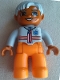 Minifig No: 47394pb125  Name: Duplo Figure Lego Ville, Male Medic, Orange Legs, Light Bluish Gray Top with Zipper, Stripes and EMT Star of Life Pattern, Light Bluish Gray Hair