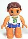 Lot ID: 338416302  Minifig No: 47394pb131  Name: Duplo Figure Lego Ville, Male, Blue Swim Trunks, White Top with Green '51', Reddish Brown Hair