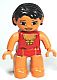 Lot ID: 349085688  Minifig No: 47394pb132  Name: Duplo Figure Lego Ville, Female, Red Swimsuit with Yellow Bow, Black Hair