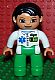 Minifig No: 47394pb137  Name: Duplo Figure Lego Ville, Female, Medic, Bright Green Legs, White Top with ID Badge and EMT Star of Life Pattern, Black Hair, Brown Eyes
