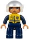 Minifig No: 47394pb138  Name: Duplo Figure Lego Ville, Male Police, Dark Blue Legs and Jumpsuit with Yellow Vest, White Helmet