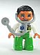 Minifig No: 47394pb143  Name: Duplo Figure Lego Ville, Male Medic, Bright Green Legs, White Top with ID Badge and EMT Star of Life Pattern, Attached Stethoscope