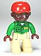 Lot ID: 401522643  Minifig No: 47394pb146  Name: Duplo Figure Lego Ville, Male, Tan Legs, Green Top with 'ZOO' on Front and Back, Brown Head, Red Cap, Brown Head, Brown Eyes (Zoo Worker)