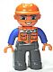 Lot ID: 396762824  Minifig No: 47394pb156  Name: Duplo Figure Lego Ville, Male, Dark Bluish Gray Legs, Orange Vest with Zipper and Pockets, Orange Construction Helmet