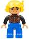 Minifig No: 47394pb157  Name: Duplo Figure Lego Ville, Male, Blue Legs, Brown Vest with Zipper and Zippered Pockets, Yellow Cap with Headset