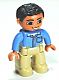 Minifig No: 47394pb159  Name: Duplo Figure Lego Ville, Male, Tan Legs, Medium Blue Shirt with Pocket and 4 Buttons, Black Hair