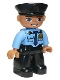 Minifig No: 47394pb169a  Name: Duplo Figure Lego Ville, Male Police, Black Legs, Medium Blue Top with Badge, Black Hat, Oval Eyes
