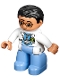 Minifig No: 47394pb171  Name: Duplo Figure Lego Ville, Male Medic, Medium Blue Legs, White Lab Coat, Stethoscope, Glasses, Black Hair