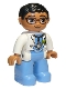 Minifig No: 47394pb171a  Name: Duplo Figure Lego Ville, Male Medic, Medium Blue Legs, White Lab Coat, Stethoscope, Glasses, Black Hair, Oval Eyes