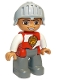 Minifig No: 47394pb179  Name: Duplo Figure Lego Ville, Male Castle, Dark Bluish Gray Legs, Red and White Chest with Lion on Shield, Helmet