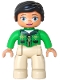 Minifig No: 47394pb203a  Name: Duplo Figure Lego Ville, Female, Tan Legs, Green Top with Tartan Plaid and Zipper, Bright Green Arms, Black Hair, Oval Eyes (6183830, 6203756, 6273383)