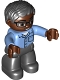 Minifig No: 47394pb208  Name: Duplo Figure Lego Ville, Male, Black Legs, Medium Blue Shirt with Pocket, Medium Blue Arms, Brown Head, Glasses, Black Hair