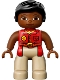 Minifig No: 47394pb215  Name: Duplo Figure Lego Ville, Female, Tan Legs, Red Shirt, Black Hair, Reddish Brown Arms