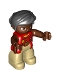 Minifig No: 47394pb215a  Name: Duplo Figure Lego Ville, Female, Tan Legs, Red Shirt, Black Hair, Reddish Brown Arms, Oval Eyes
