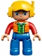 Lot ID: 337527184  Minifig No: 47394pb231  Name: Duplo Figure Lego Ville, Male, Blue Legs, Orange Vest, Dark Green Plaid Shirt, Red Arms, Yellow Cap with Headset
