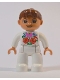 Minifig No: 47394pb237  Name: Duplo Figure Lego Ville, Female, White Legs, White Top, Brown Hair, Kalocsa Flowers Pattern on Front