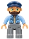 Lot ID: 393184816  Minifig No: 47394pb250  Name: Duplo Figure Lego Ville, Male, Dark Bluish Gray Legs, Medium Blue Shirt, Dark Blue Cap, Beard