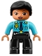 Minifig No: 47394pb262  Name: Duplo Figure Lego Ville, Female Police, Black Legs, Medium Azure Top with Badge and Epaulettes, Black Hair