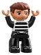 Minifig No: 47394pb264  Name: Duplo Figure Lego Ville, Male, Black Legs, Black and White Striped Top, Reddish Brown Hair (Prisoner)