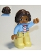 Lot ID: 310258232  Minifig No: 47394pb284  Name: Duplo Figure Lego Ville, Female, Bright Light Yellow Legs, Bright Light Blue Top with Coral and White Stripes Shirt, Dark Brown Hair (6294848)