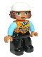 Minifig No: 47394pb291  Name: Duplo Figure Lego Ville, Female, Black Legs, Orange Vest with Belt and Telephone, Medium Azure Arms, Light Bluish Gray Hands, White Construction Helmet (6308514)