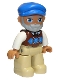 Lot ID: 250222981  Minifig No: 47394pb301  Name: Duplo Figure Lego Ville, Male, Tan Legs, Reddish Brown Argyle Sweater Vest, White Arms, Light Bluish Gray Beard, Blue Cap (6298486)