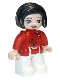 Lot ID: 350072530  Minifig No: 47394pb304  Name: Duplo Figure Lego Ville, Female, White Legs, Red Top with Black Flowers, Black Hair