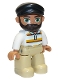Lot ID: 294545879  Minifig No: 47394pb308  Name: Duplo Figure Lego Ville, Male, Tan Legs, White Top with Stripes, Black Cap, Dark Brown Beard