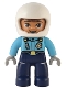 Minifig No: 47394pb328  Name: Duplo Figure Lego Ville, Male Police, Dark Blue Legs, Medium Azure Top with Badge and Zipper, White Helmet
