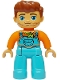 Minifig No: 47394pb355  Name: Duplo Figure Lego Ville, Male, Medium Azure Legs with Overalls and Pocket, Lime Bandana, Reddish Brown Hair and Stubble (6477388)