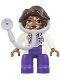 Minifig No: 47394pb364  Name: Duplo Figure Lego Ville, Female Medic, Dark Purple Legs, White Top with ID Badge Pattern, White Arms, Dark Brown Hair, Attached Stethoscope, Vitiligo (6533434 / 6548219)