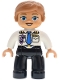 Minifig No: 47394pb374  Name: Duplo Figure Lego Ville, Female, Black Legs, White Pilot Uniform, Blue Tie, Medium Lavender Glasses, Gold Wings Badge Pattern, Medium Nougat Hair (6559786)