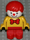 Minifig No: 4943pb013  Name: Duplo Figure, Child Type 1 Boy, Red Legs, Yellow Top With Red Bow Tie, Red Hair (Clown)