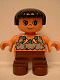 Minifig No: 6453pb002  Name: Duplo Figure, Child Type 2 Girl, Brown Legs, Tooth Necklace, Black Hair (Caveman)