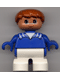 Lot ID: 280762794  Minifig No: 6453pb007  Name: Duplo Figure, Child Type 2 Boy, White Legs, Blue Top with White Stripes on Collar, Brown Hair