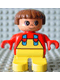 Minifig No: 6453pb011 Name: Duplo Figure, Child Type 2 Girl, Yellow Legs, Red Top with Yellow Overalls and Hearts on Straps Minifig No: 6453pb011 Name: Duplo Figure, Child Type 2 Girl, Yellow Legs, Red Top with Yellow Overalls and Hearts on Straps