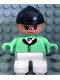 Minifig No: 6453pb013  Name: Duplo Figure, Child Type 2 Girl, White Legs, Medium Green Riding Jacket, Black Riding Hat