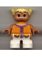 Minifig No: 6453pb019 Name: Duplo Figure, Child Type 2 Girl, White Legs, Orange and Dark Pink Top , Yellow Hair Pigtails Minifig No: 6453pb019 Name: Duplo Figure, Child Type 2 Girl, White Legs, Orange and Dark Pink Top , Yellow Hair Pigtails