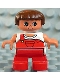 Minifig No: 6453pb021  Name: Duplo Figure, Child Type 2 Girl, Red Legs, White Top with Red Overalls with one Strap