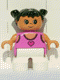 Lot ID: 314833700  Minifig No: 6453pb028  Name: Duplo Figure, Child Type 2 Girl, White Legs, Dark Pink Lace Tank Top with Heart, Black Hair Pigtails