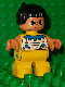 Minifig No: 6453pb030  Name: Duplo Figure, Child Type 2 Boy, Yellow Legs, Top with Geometric Pattern, Black Hair with Feather (American Indian)